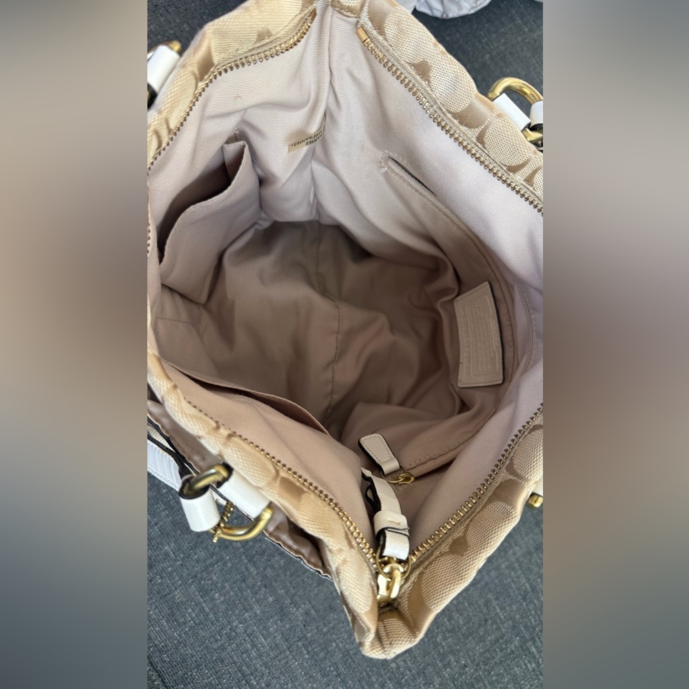 Coach Tan and White Signature Tote Bag - Picture 3 of 11